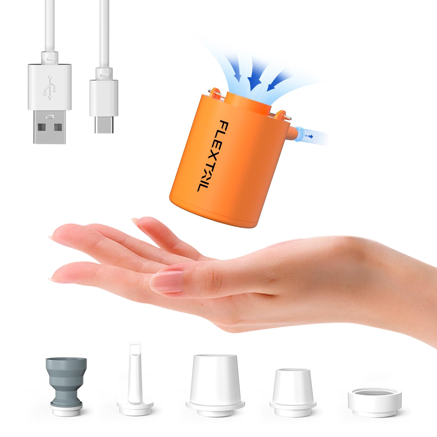 FLEXTAILGEAR Portable Air Pump for Inflatables- 1.6oz 4kPa Air Mattress Pump, Rechargeable Air Pump for Pool Floats Swimming Ring Vacuum Storage Bags