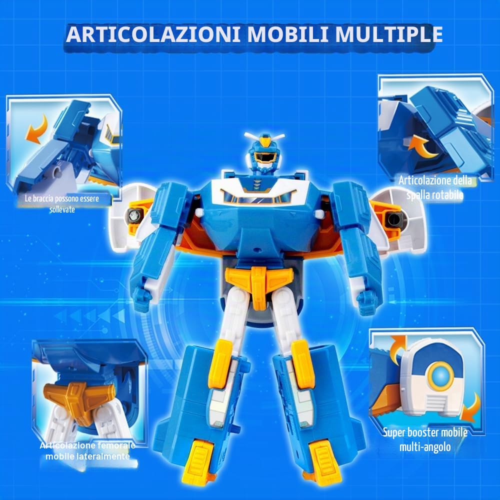 Super Wings 2-in-1 Mini World Aircraft Transforming Robot con effetti luminosi e sonori, giocattoli Transformable per bambini e bambine dai 3 anni in su