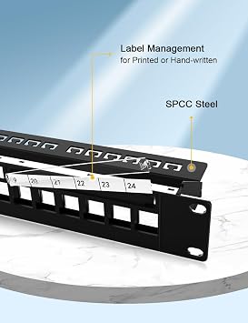 24Port Blank Keystone Patch Panel 1U 19 for Rackmount & Wall Mount STP&UTP with Cable Support Bar