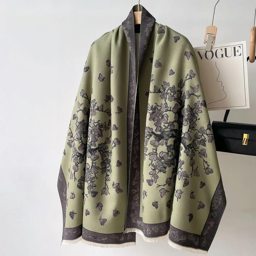 Bufanda de Cachemira con Estampado Floral y Mariposas para Mujer, chales Gruesos y cálidos para otoño e Invierno, Bufandas para Mujer, Mantas para Oficina