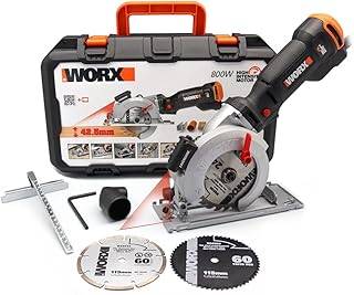 WORX - Scie circulaire 800W- Worxsaw - Profondeur de coupe jusqu'à 43mm - idéale pour le bois, métal, plastique, pierre - WX437 (Livrée avec accessoires, guide et adaptateur aspirateur)