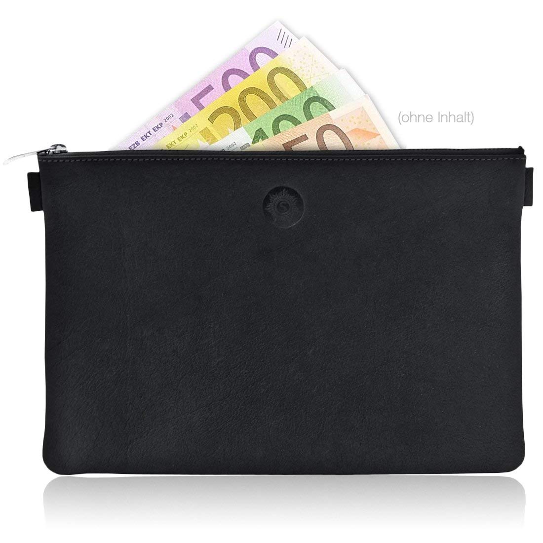 Sonnenleder "Weil" High Quality Leather Bank bag, Color: Black, Natural Leather * Made in Germany