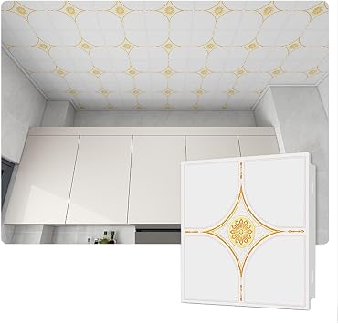 Aluminum Soomth Ceiling Tile, Decorative Wall Panel, Interior Housetop Installation Gusset Plate, Kitchen Bathroom Basement Roof Cover SheetGold-C,1pcs-30x30cm