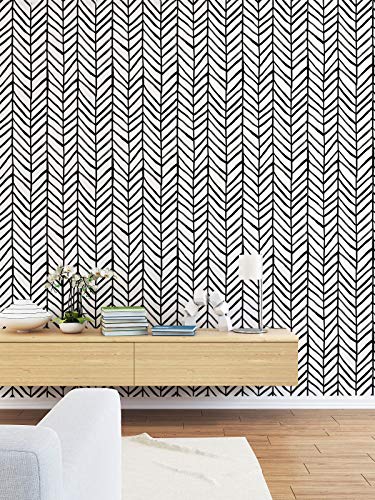 Drhwefsq Black And White Peel And Stick Wallpaper 17.7'' X 472'' Geometric Wallpaper Modern Stripe Self-Adhesive Herringbone Pattern Waterproof Vinyl Film For Wall Covering And Furniture Renovation #TOP6