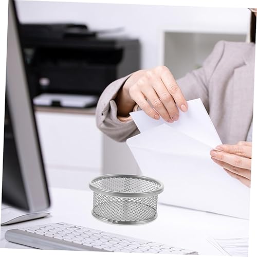 Miniatura 9 de Barril de clip de papel, suministros de escritorio de oficina, carpetas de oficina, soporte de malla para lápices de metal, soportes plateados para