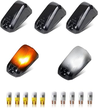 5PCS Smoked Cab Roof Marker Lights Lens with 10 LED Light Bulb Top Clearance Running Lights Compatible with Ram ProMaster 1500 2500 3500, Amber & White