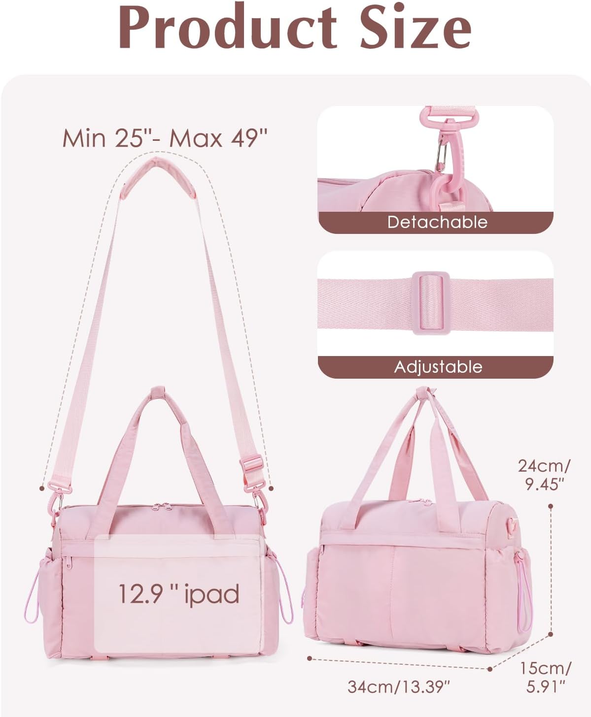 Small Gym Bag, Mini Gym Bag for Women with Yoga Mat Holder and Wet Compartment, Cute Mini Puffer Duffle Bag with Water Bottle Pocket for Workout Yoga Dance, Puffer Pink