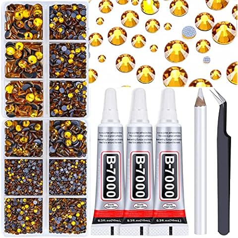 Briskbloom 6400PCS Glass Hotfix Rhinestones, Topaz Flatback Rhinestones for Craft, Clothes, Flatback Crystal Gemstones, Fabric Rhinestones for Clothing, with B7000 Rhinestone Glue Cover