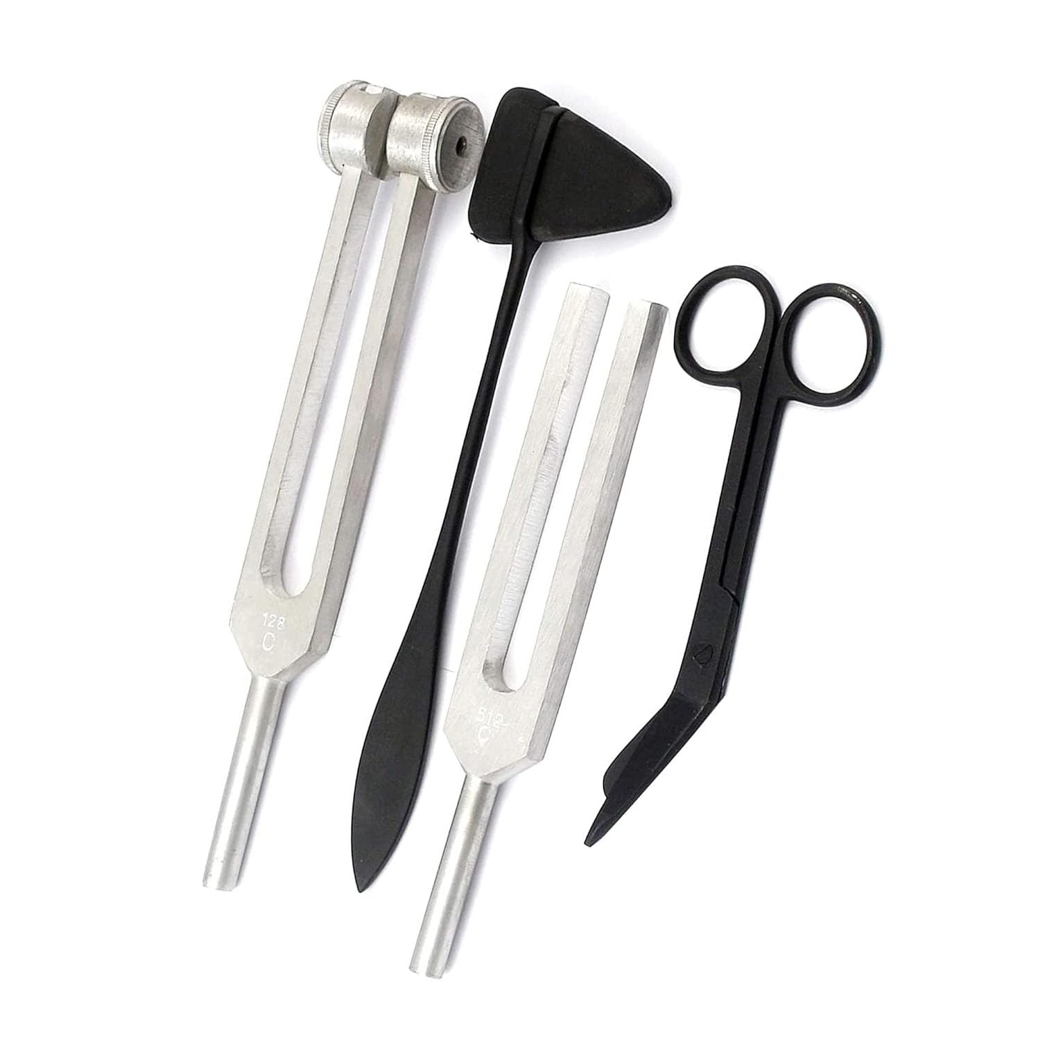 Precise Canada: Tactical Black - Set Of 4 Pcs Reflex Taylor Hammer Mallet Tuning Fork C 128 512 Hz Bandage Scissors 5.5