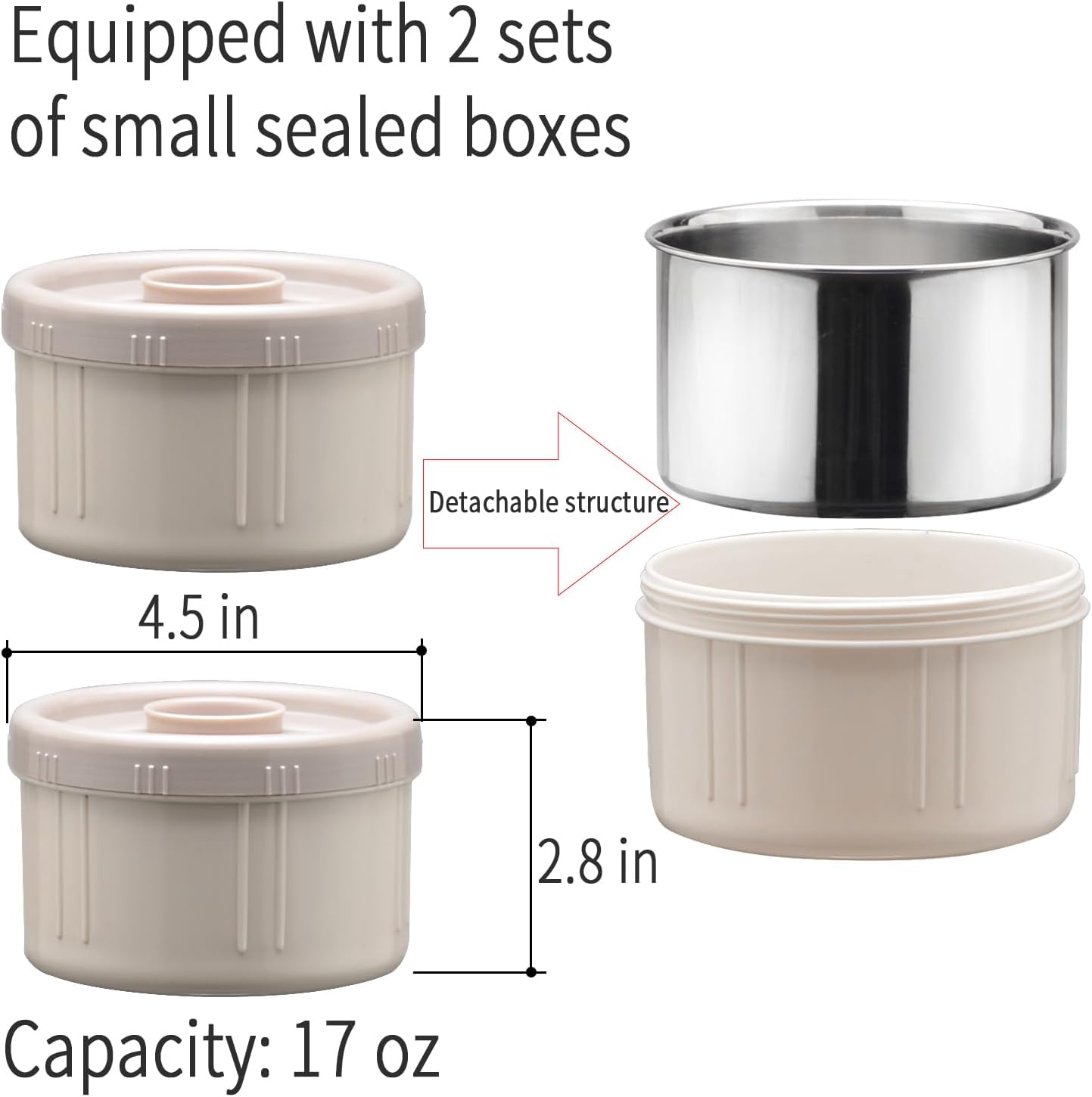 SANQIAHOME Stainless Steel Vacuum-Insulated Food Jar with 2 Storage Container Inserts, 50 Ounce, Leakproof Lunch Box