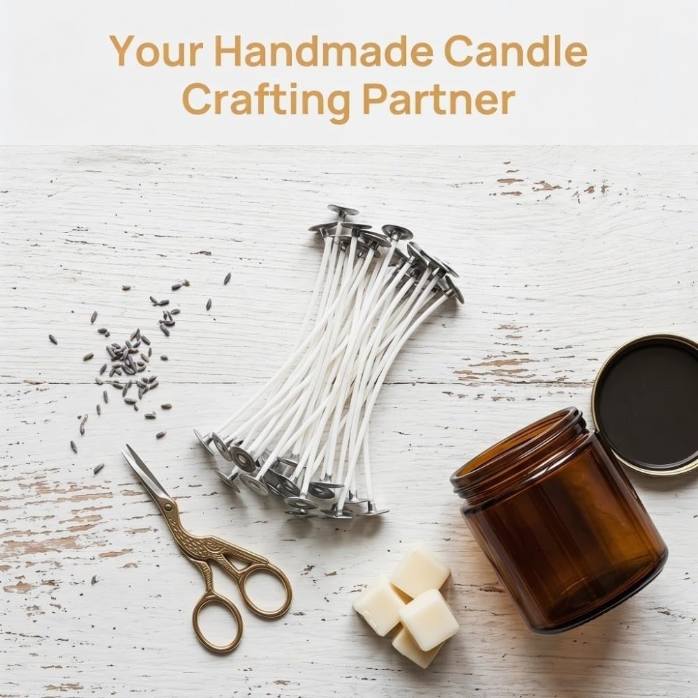 8cm Candle Wicks with Sustainers – 27-Cotton Thread Core, Pre-Waxed for Soy & Paraffin Wax, Leak-Proof for Container and Pillar Candles(4 inch)