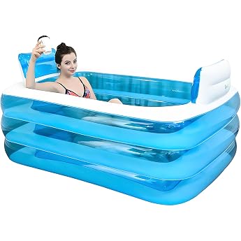 Adults  Inflatable Thickened Swimming Pool Spa Bathtub Double Bathtub Folding Bath Polyvinyl Chlorides PVC + Foot Pump