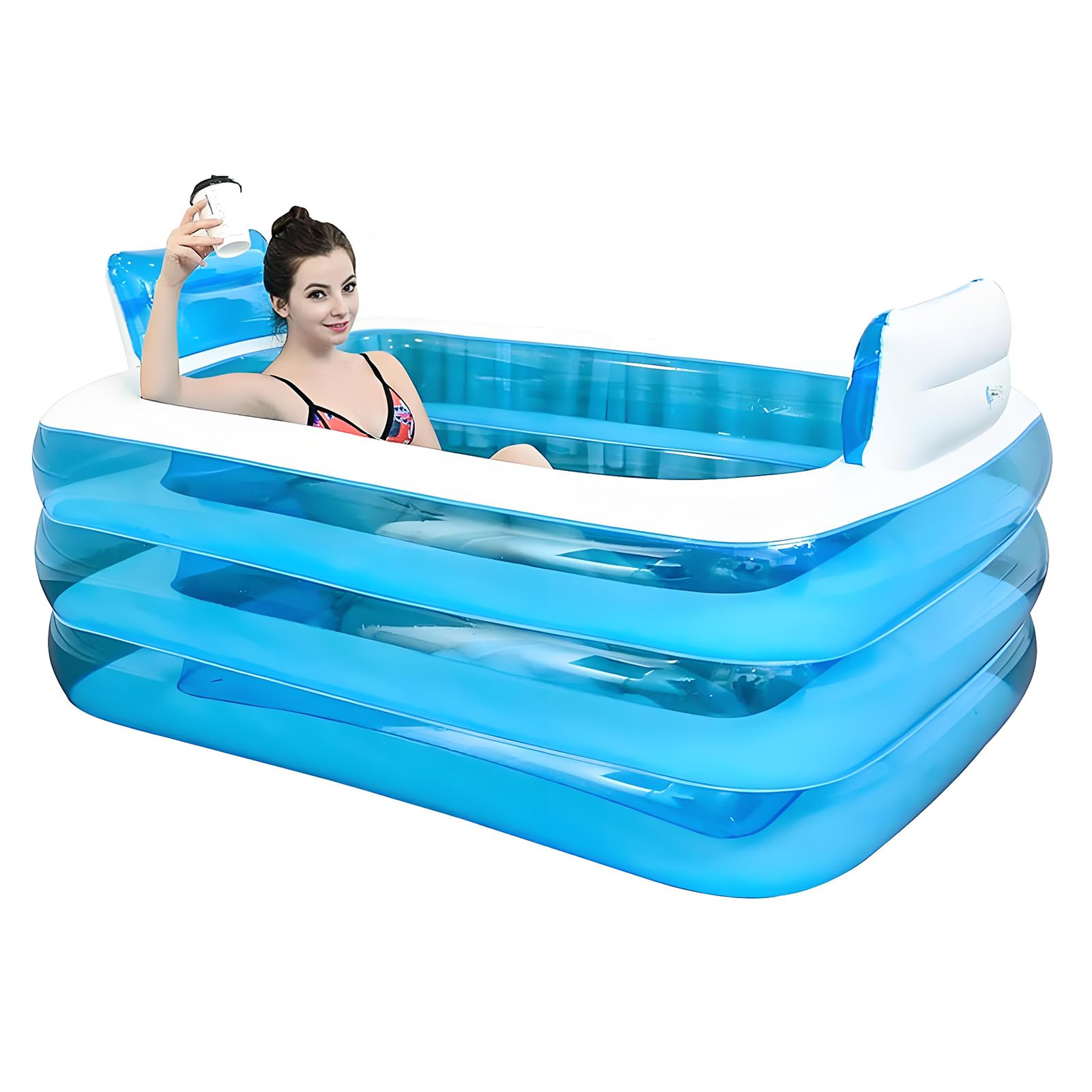 Noyhhav Blue Inflatable Bathtub Spa Bathtub Hickened Adult Tub Beach Bath Barrel Double Bathtub Collapsible Tub Pvc Children's Inflatable Pool + Foot Pump Zaqiming