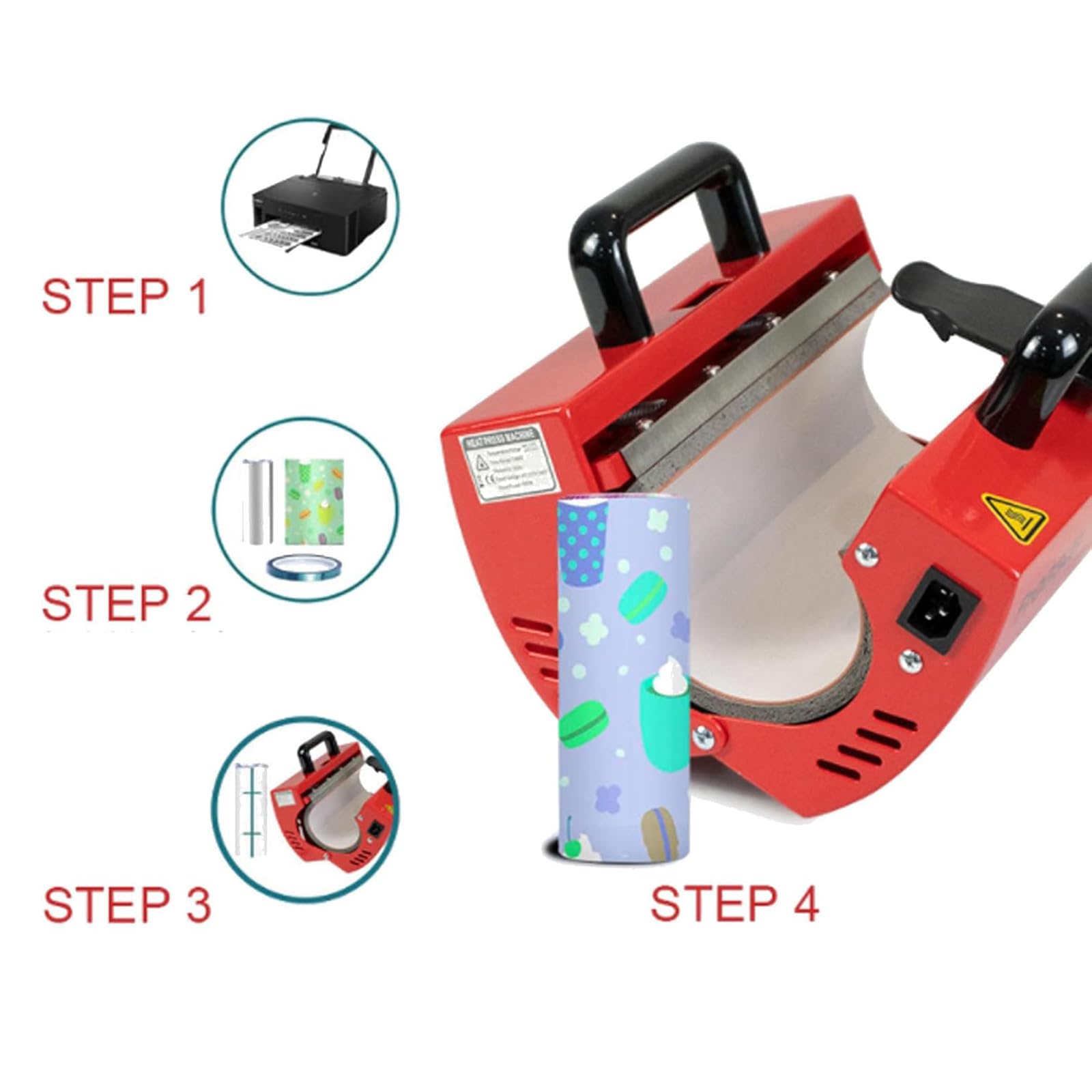 Prensa Térmica Compacta para Tazas con Sensor Integrado Y Pantalla LED. Compatible con Tazas De 325-900 Ml, Temperatura De 40 °C a 210 °C Y Tiempo Ajustable De 1 a 999 S. Alta Eficiencia