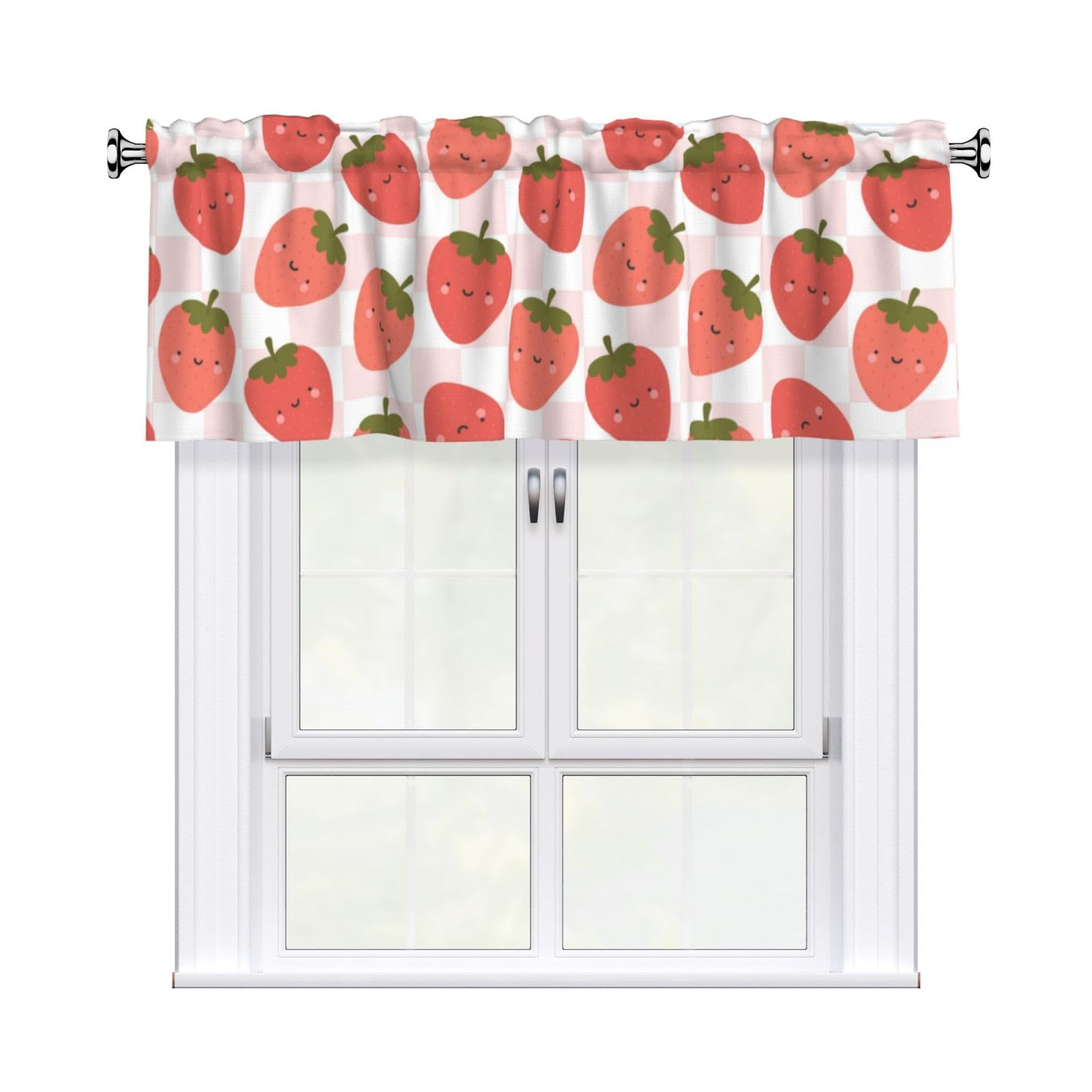 Noble Ren Pink Adorable Strawberries Short Curtain Valance 54x18in For Kitchen Bathroom Cafe Living Room Decoration