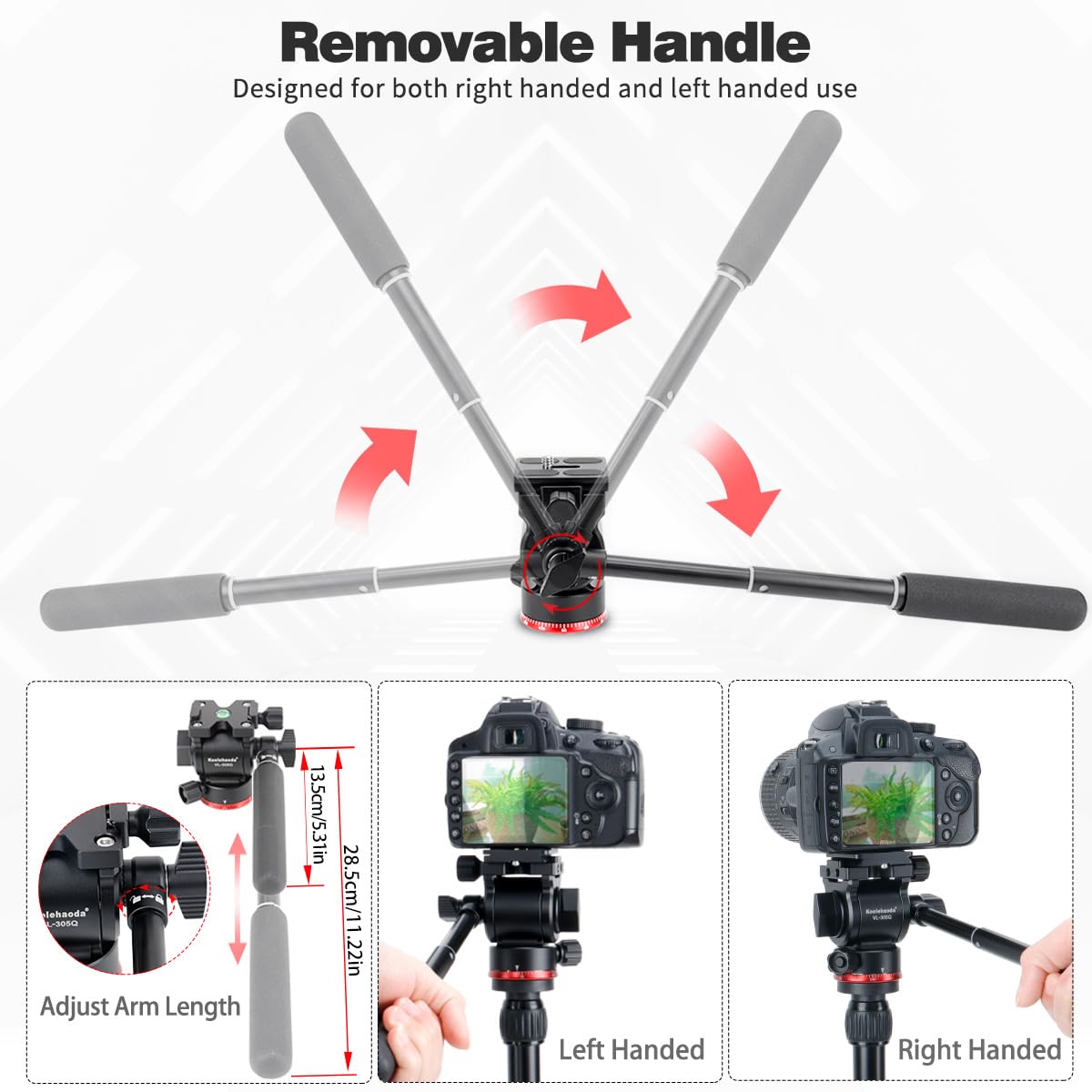 Koolehaoda Trépied Tête Fluide Vidéo Compacte Tête Panoramique Inclinable avec Plaque Arca pour Caméras Vidéo, Appareils Photo sans Miroir et DSLR, Charge 3 kg