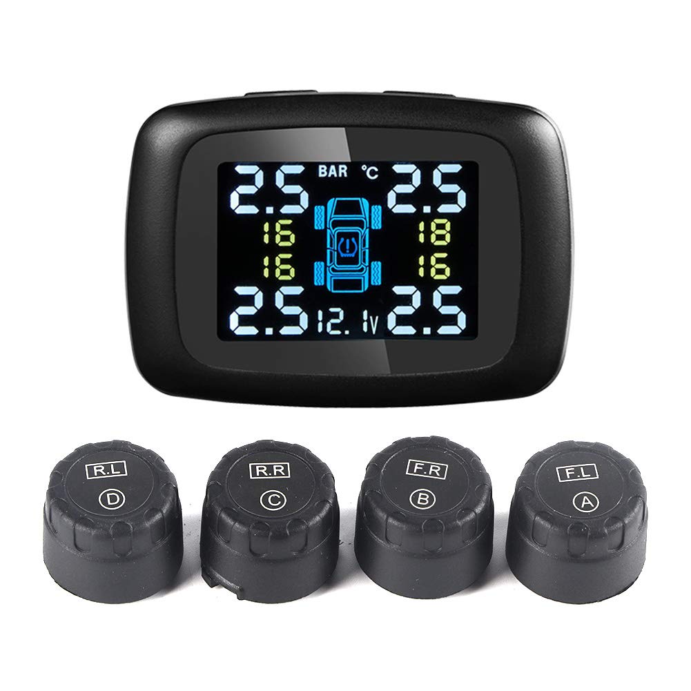 Terisass di Monitoraggio della Pressione dei Pneumatici TPMS, Display per Accendisigari con Kit di Sensori Esterni 4 Pezzi