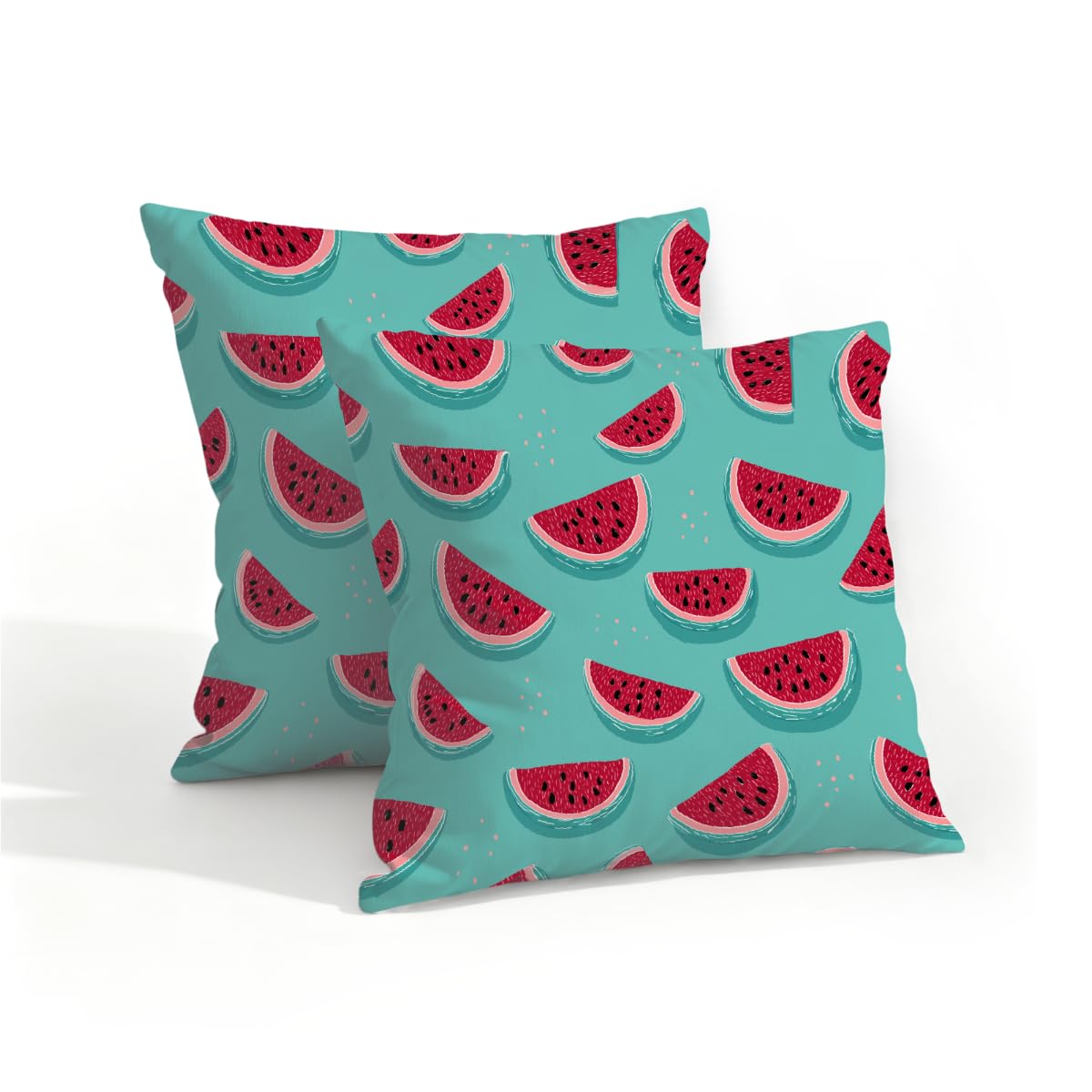 Outdoor Pillow Covers Waterproof Pillowcases 16x16in Set of 2 Summer Watermelon On Turquoise Decorative Throw Cushion Case for Couch Sofa Garden Patio Furniture