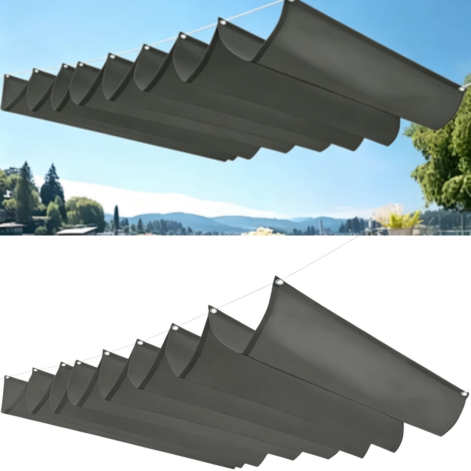 Voile d'ombrage rétractable contre la chaleur du balcon bâche vague gris clair