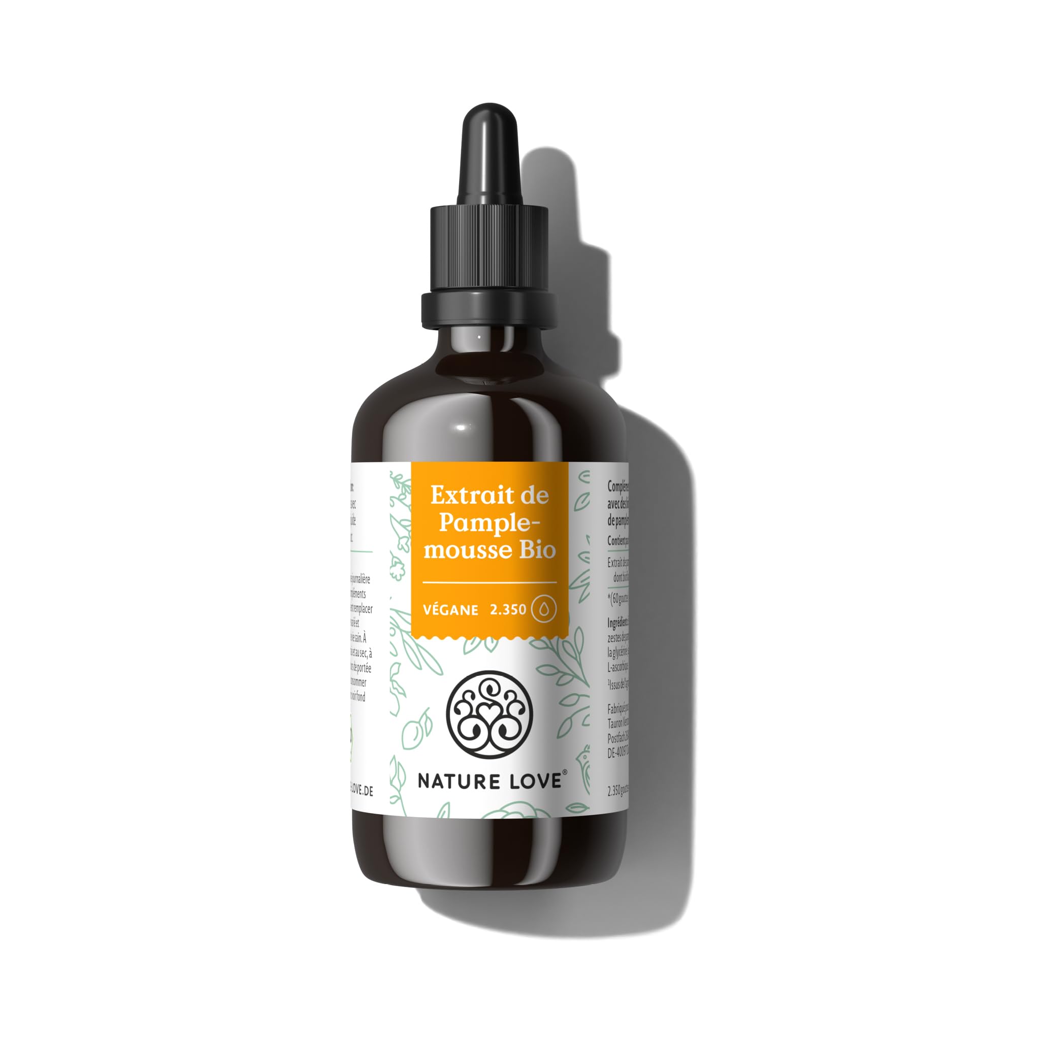 NATURE LOVE® Extrait de Pamplemousse Bio - 1200 mg de bioflavonoïdes / 100 ml - Contrôlé en laboratoire et de qualité bio - Extrait de pamplemousse issu de pépins et de zestes - Hautement dosé, végane