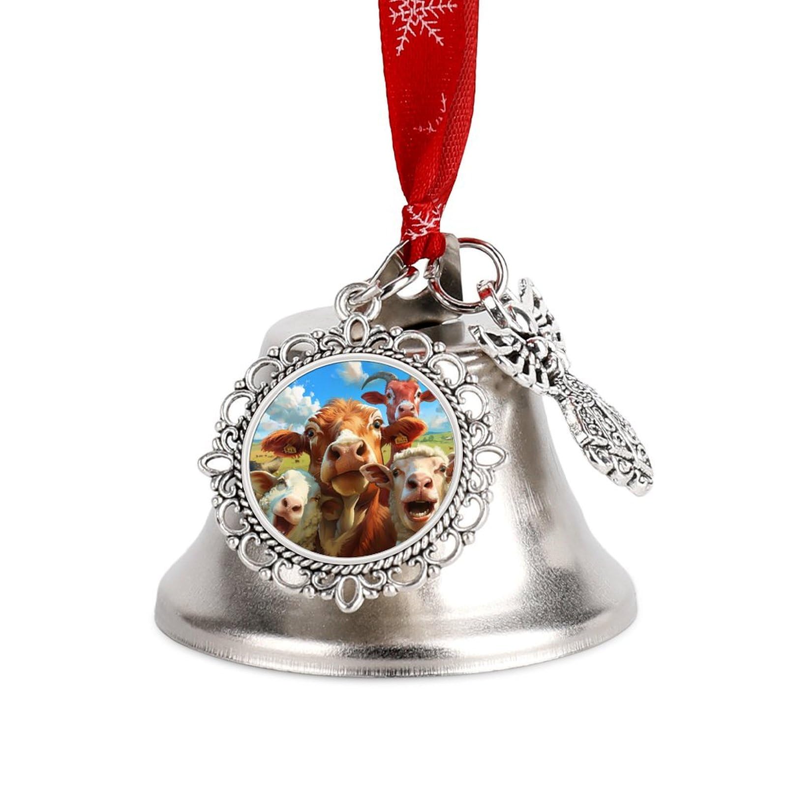 Farmhouse Animals Selfie Picture Funny Christmas Bell Ornament Cute Xmas Tree Hanging Pendant Decoration for Holidays Party