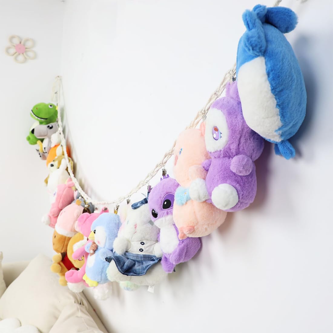 2M Porta Peluche da Appendere, Supporto per Animali di Peluche da Appendere, Porta Peluches Salvaspazio, Con 20 Clip in Metallo per la cameretta dei bambini