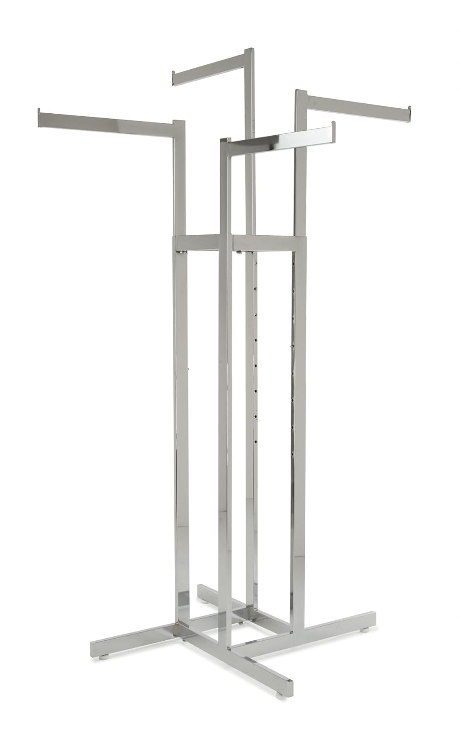 Econoco 4-Way Garment Rack with Straight Adjustable Arms, Rectangular Tubing Uprights, Chrome Finish