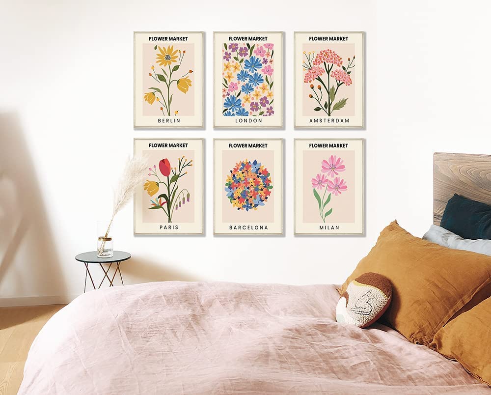KBKBART Set Di 6 Poster Floreali Astratti – Stampe Vintage Boho, 20x25 Cm, Ideali Per Soggiorno, Camera Da Letto E Ufficio