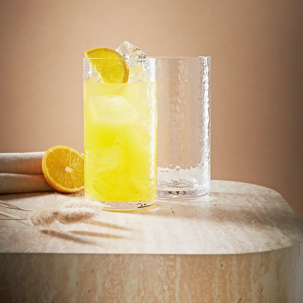 New Hammered Soda Glasses Set of 2 – Clear Glass Drinking Tumblers | Elegant Textured Design | Durable Glassware for Water, Juice A-03 (Soda Glasses)