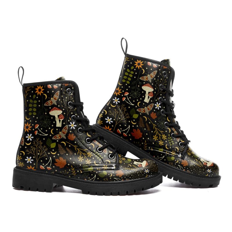 Image of Fashion Ankle Boots For Men Women Floral Mushroom Star Trendy Lace Up Unisex Booties Combat Trendy Street Wear Boots