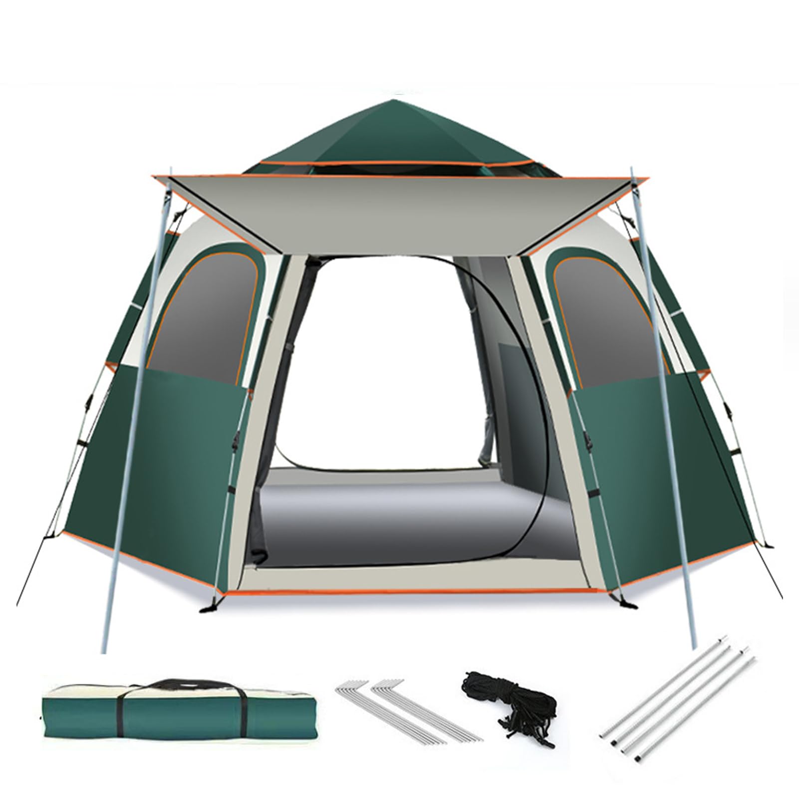Beauenty Family Camping Tent 5-8 Person Large Waterproof Tents With 2 Windows 2 Doors Pop Up Hiking Tents