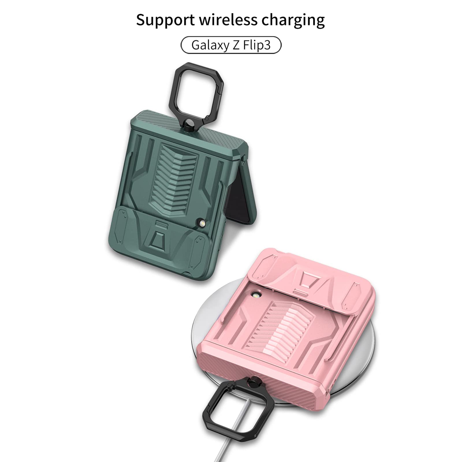 LTL Etui do Samsung Galaxy Z Flip 3 z magnetyczną ochroną zawiasów, stojak pierścień i osłona na kamerę, wojskowa klasa odporne na wstrząsy etui pancerne do Samsung Galaxy Z Flip 3 5G, fioletowe