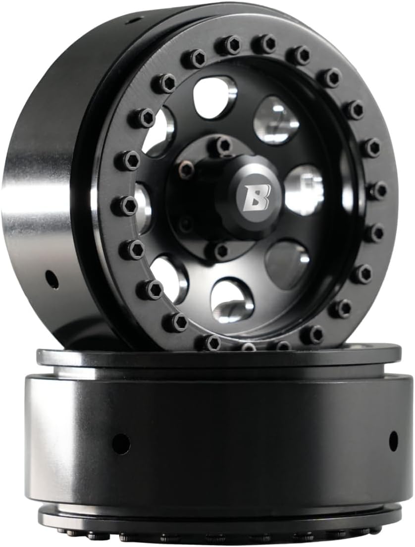 RC Crawlers Truck Upgrade Parts for 1/10 Scale&FMS FCX10 : Aluminum D-Hole Beadlock Wheels (2pcs) Black