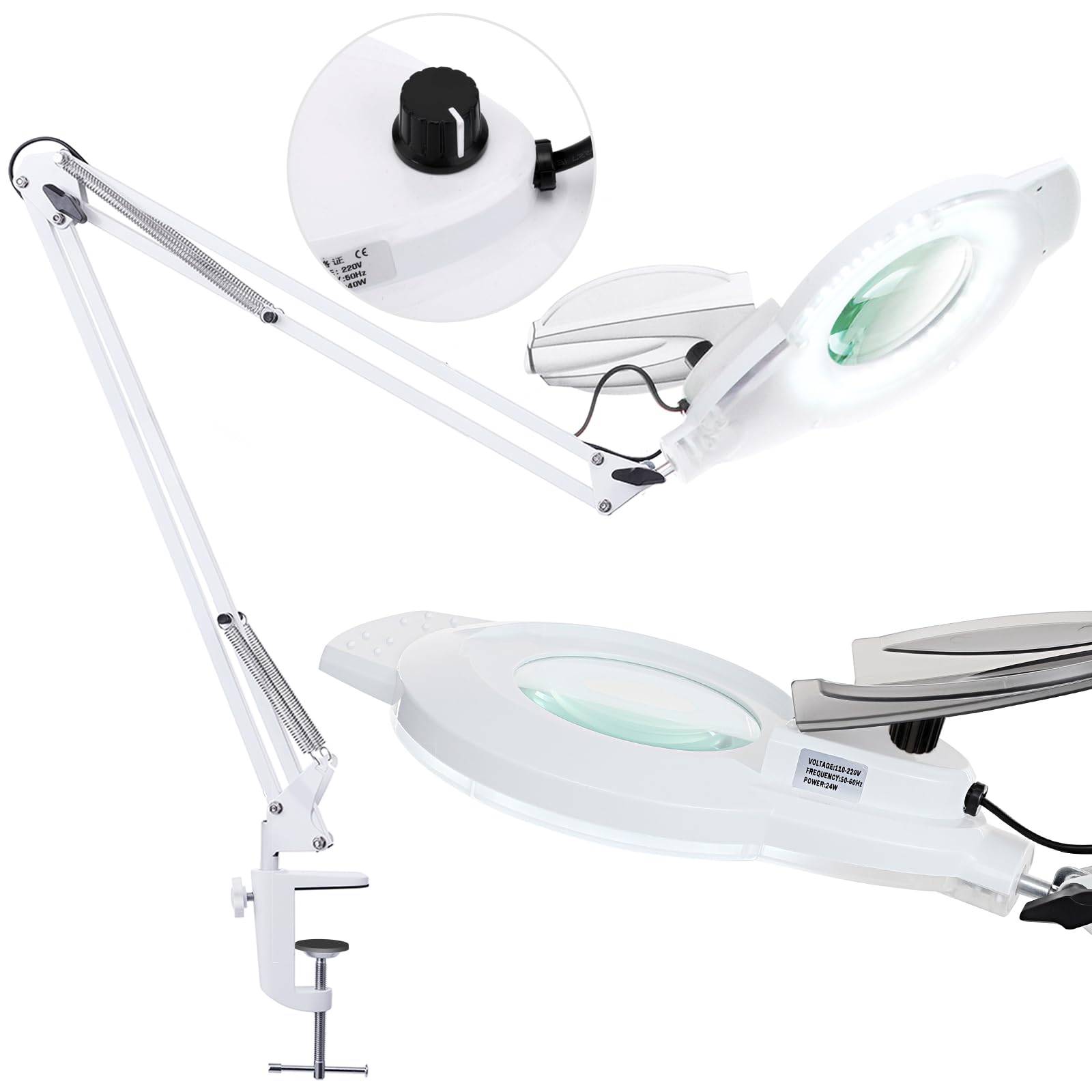Lupa de 10 aumentos con luz, 2200 lúmenes, regulable, con luz, lente de vidrio real de 4 pulgadas, brazo oscilante ajustable iluminado para esteticista, manualidades, trabajo cercano, color