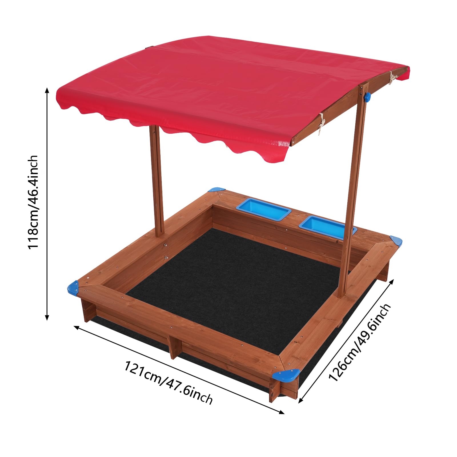 Arenero de madera con cubierta, arenero infantil para el jardín, para patios traseros, jardines, terrazas, playas o parques infantiles, 3 – 14 años, capacidad de carga 100 kg, rojo