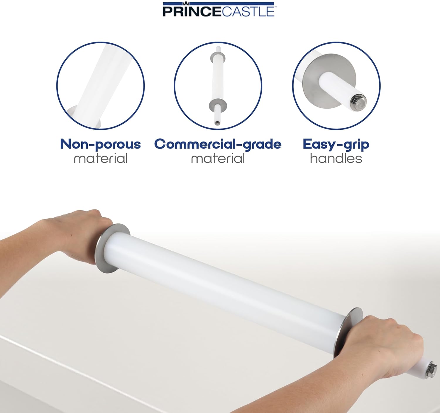 Prince Castle Rolling Pin, Polypropylene 1/2in - Precision Dough Thickness, Rolling Pins for Baking in Commercial Kitchens and Restaurants