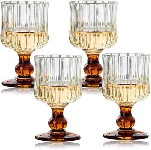 Copas de agua vintage de 6 onzas, copas de vino vintage con tallo para beber, copas de vaso para beber, copas mezcladas románticas pesadas para