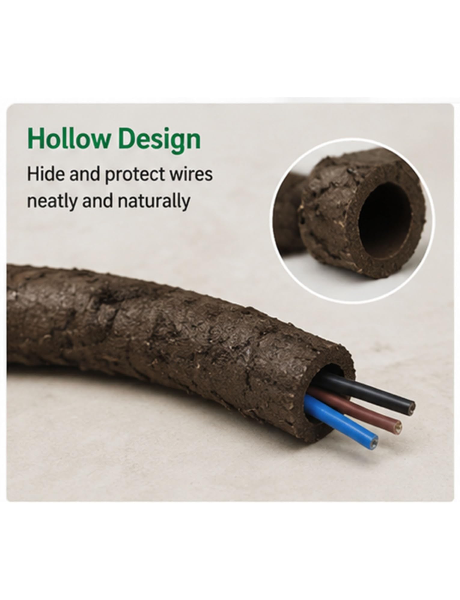Copricavo effetto corteccia, guaina cava flessibile a liana | Guaina flessibile effetto rattan per cavi esterni, giardino e fai da te(40mm/1.57in,40m)