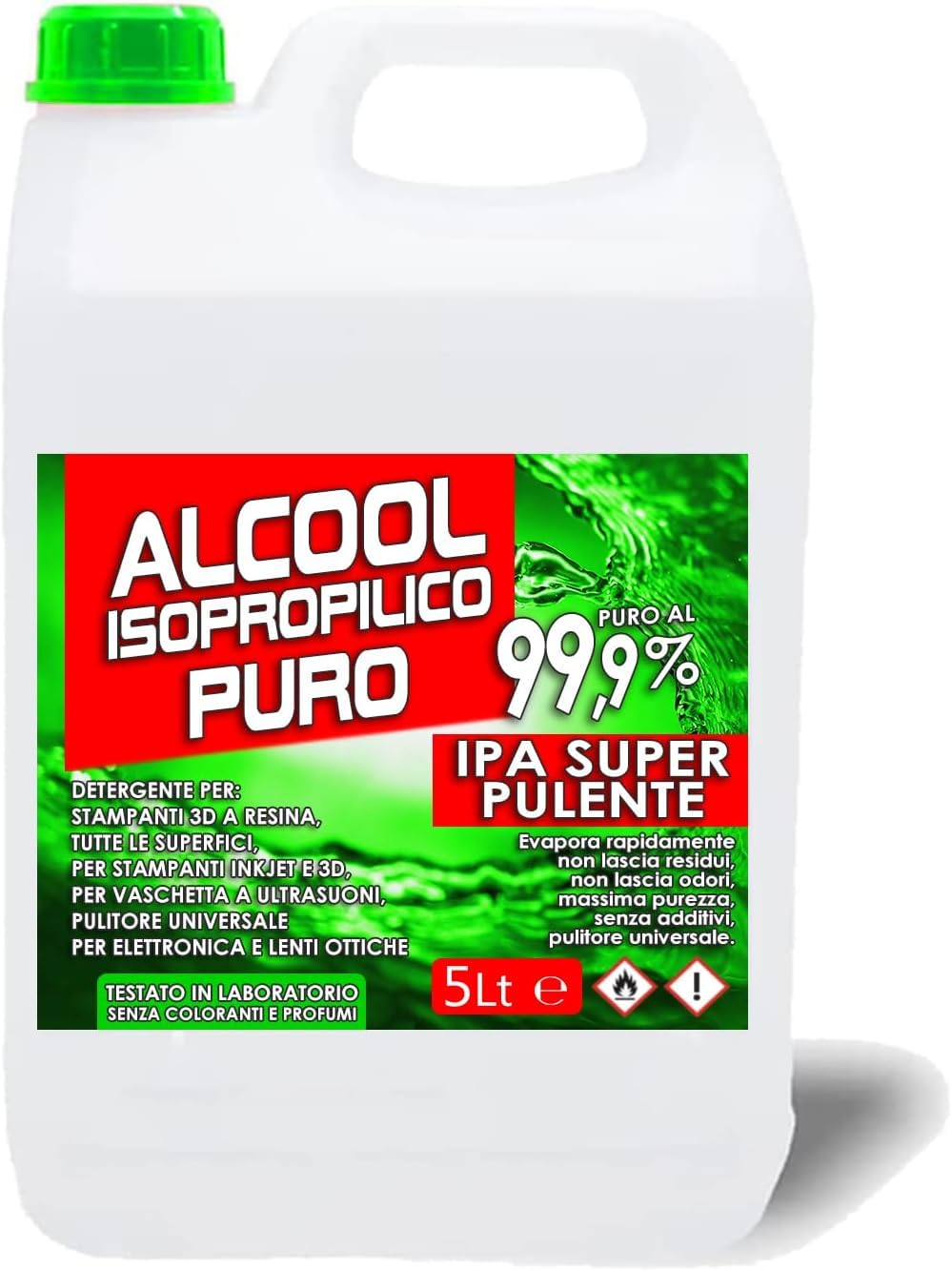 ANFEL IPA 99,9 | Isopropanolo - Alcool Isopropilico 99,9% | 2x5L | Detergente Alcool per Pulizia Casa, Ufficio, Elettronica, Pulizia delle Resine Stampa 3D, Vasche Ultrasuoni, Multiuso