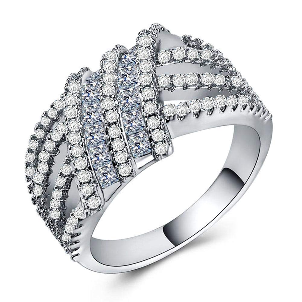 CHARHODEN Sterling Silver AAA Cubic Zirconia Overlapping Highway Ring, Size 9