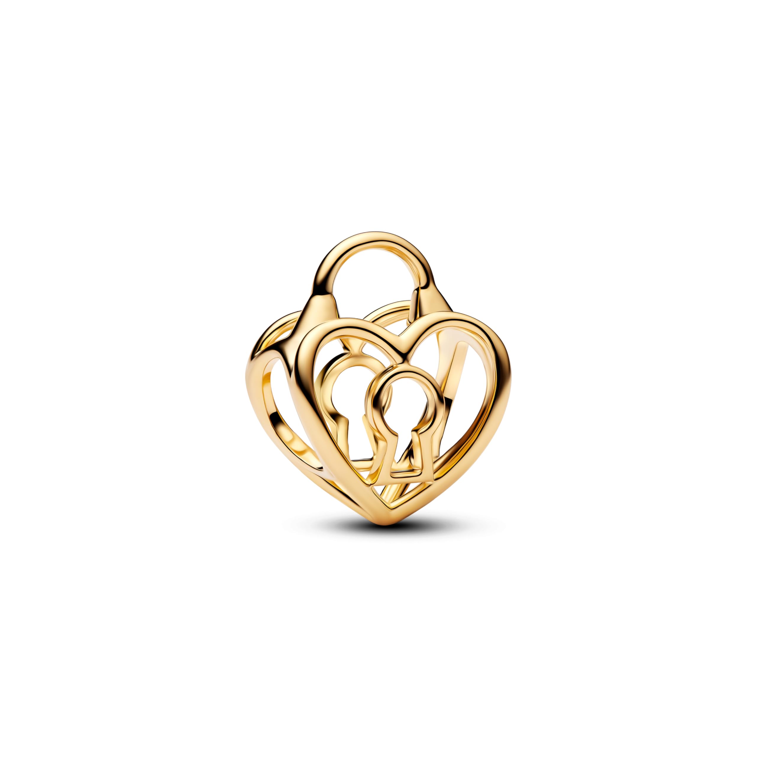 PANDORA Moments 764358C00 - Candado de corazón abierto con aleación de metal chapado en oro de 14 quilates, compatible con Moments
