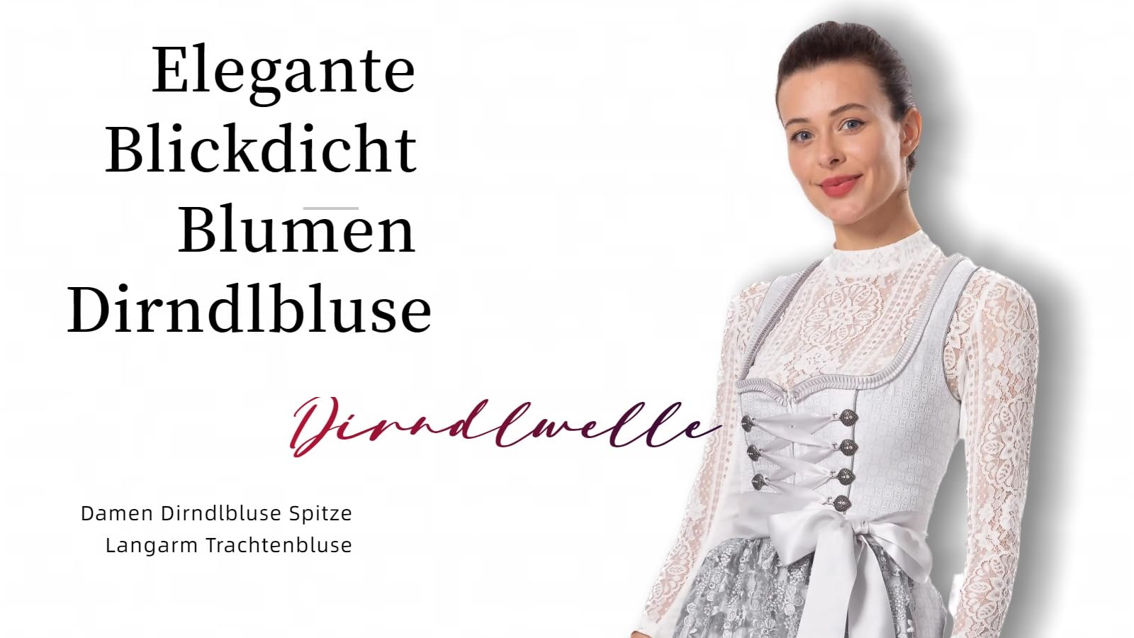 Dirndlbluse Hochgeschlossen,Exklusive Trachtenmode Dirndlbluse Langarm Dirndlbluse Weiß Spitze Trachtenbluse Elegant Langärmlig Oktoberfest Größe34-44