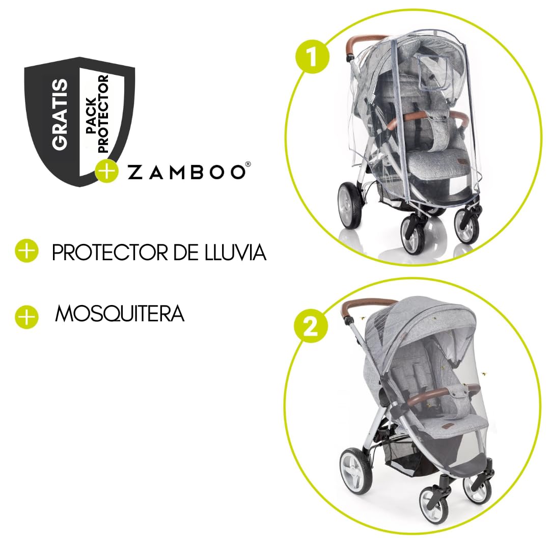 hauck Citi Neo 3 Silla de Paseo Ligera 3 Ruedas hasta 22 Kg con Pack de Accesorios XXL - Carrito Bebé con Volante de Juguete Protector de Lluvia y Mosquitera - 7,5 kg Reclinable y Plegable - Gris