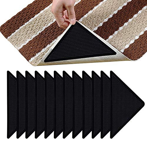 12 Pcs Rug Tape, Non Slip Rug Grippers, Reusable Washable Eco-Friendly Rug Pads for Area Rugs on Hardwood, Tile Floors, Carpets, Floor Mats, Linoleum, Wall
