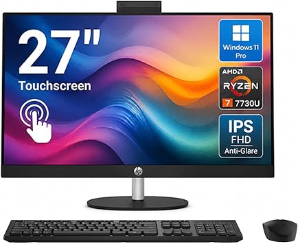 HP 27 Touchscreen All-in-One Desktop Computer, AMD Ryzen 7 7730U