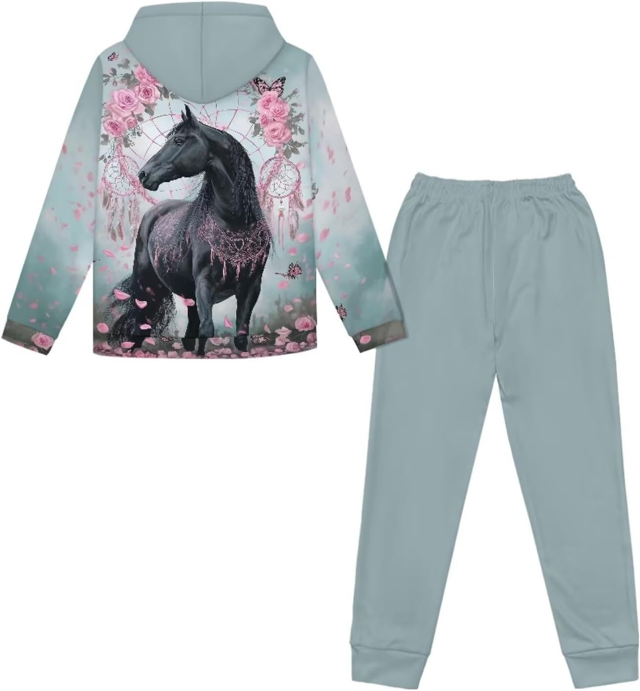 Girls Fall 2 Piece Outfits Age 5-12 Kids Novelty Hoodie and Sweatpant Set Casual Long Sleeve Hooded Tracksuit