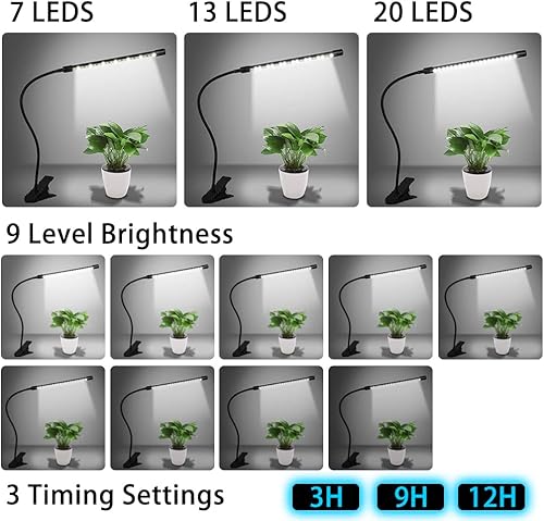 Miniatura 2 de LONSRIVE Luces de cultivo para plantas de interior (paquete de 3) luces LED de cultivo de plantas, 9 ajustes regulables, lámpara de crecimiento de