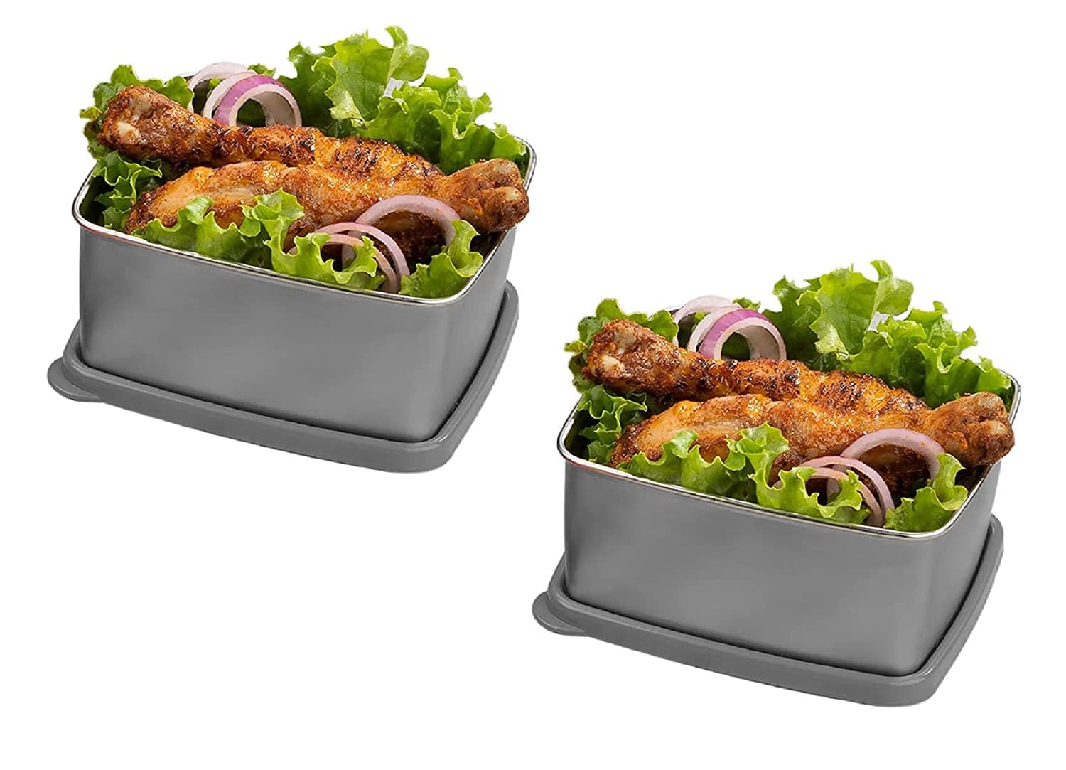 SIGNORA WARE Freezer Fresh Small Steel Container 600Ml+600Ml, (Set Of 2),Black