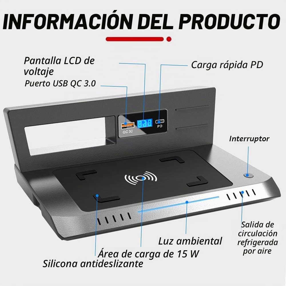 Cargador Inalámbrico Coche Auto Compatible con VW Tiguan 2018 2019 2020 2021 Consola Central Panel, 15W Qi Carga Rápida Coche Teléfono Cargador con QC3.0 USB y 18W PD para iPhone Samsung