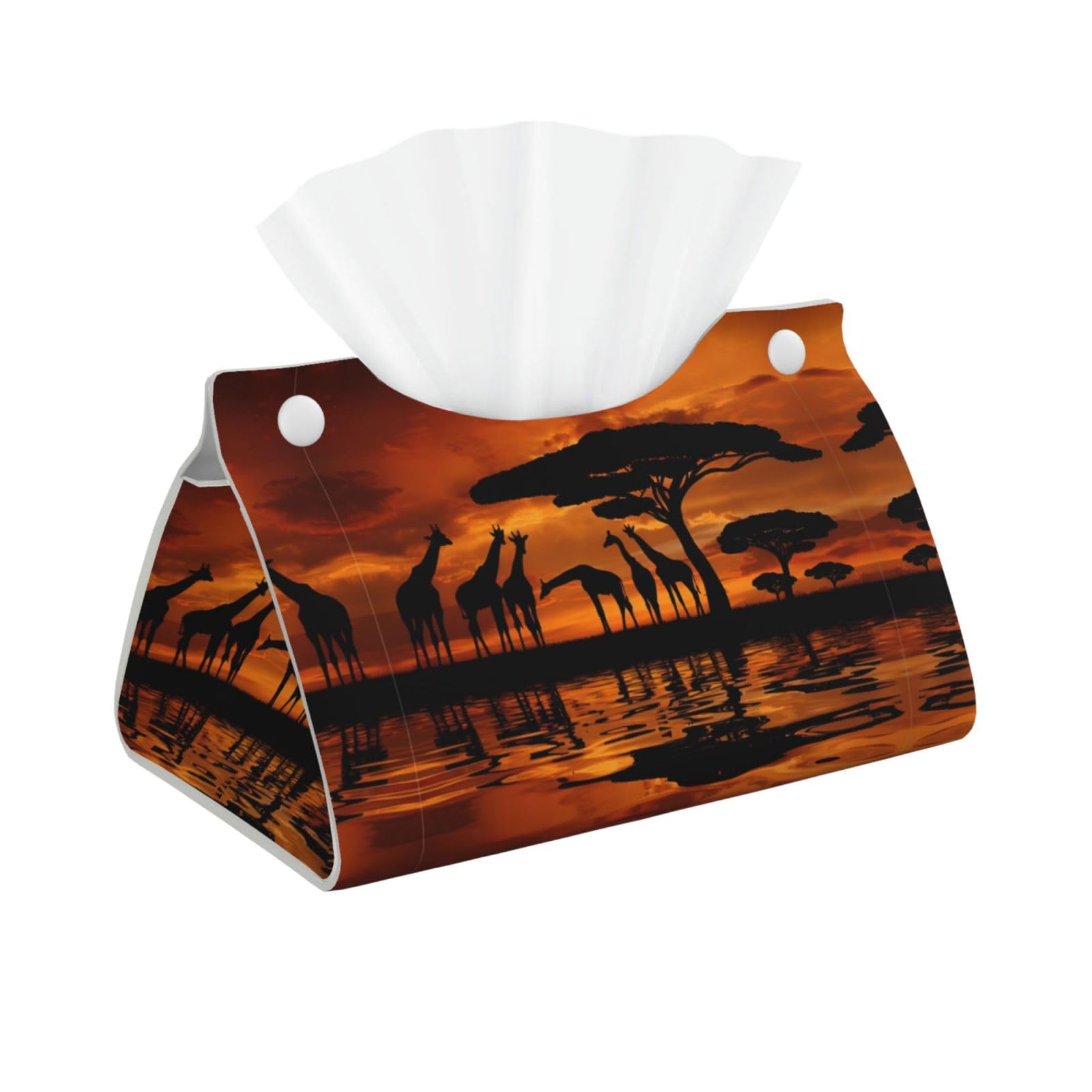 White-Golden Fish Print Long Tissue Box Cover Holder – Foldable Leather Organizer for Vanity, Nightstand, Desk & Bathroom